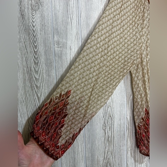 Lucky Brand Boho Peasant Sheer Avalon Deco Border Long Sleeve Blouse Top Size 3X - Picture 4 of 14